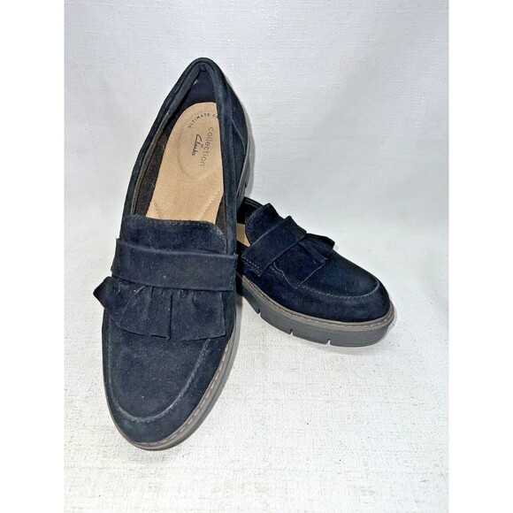 Clarks Collection Airabell Slip On Black Suede Platform Loafer Shoe Sz. 8 - Picture 3 of 9